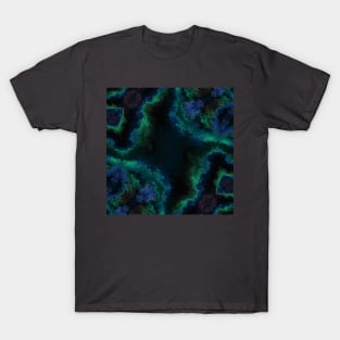 Dark Blue and Green Smoke Kaleidoscope Pattern T-Shirt